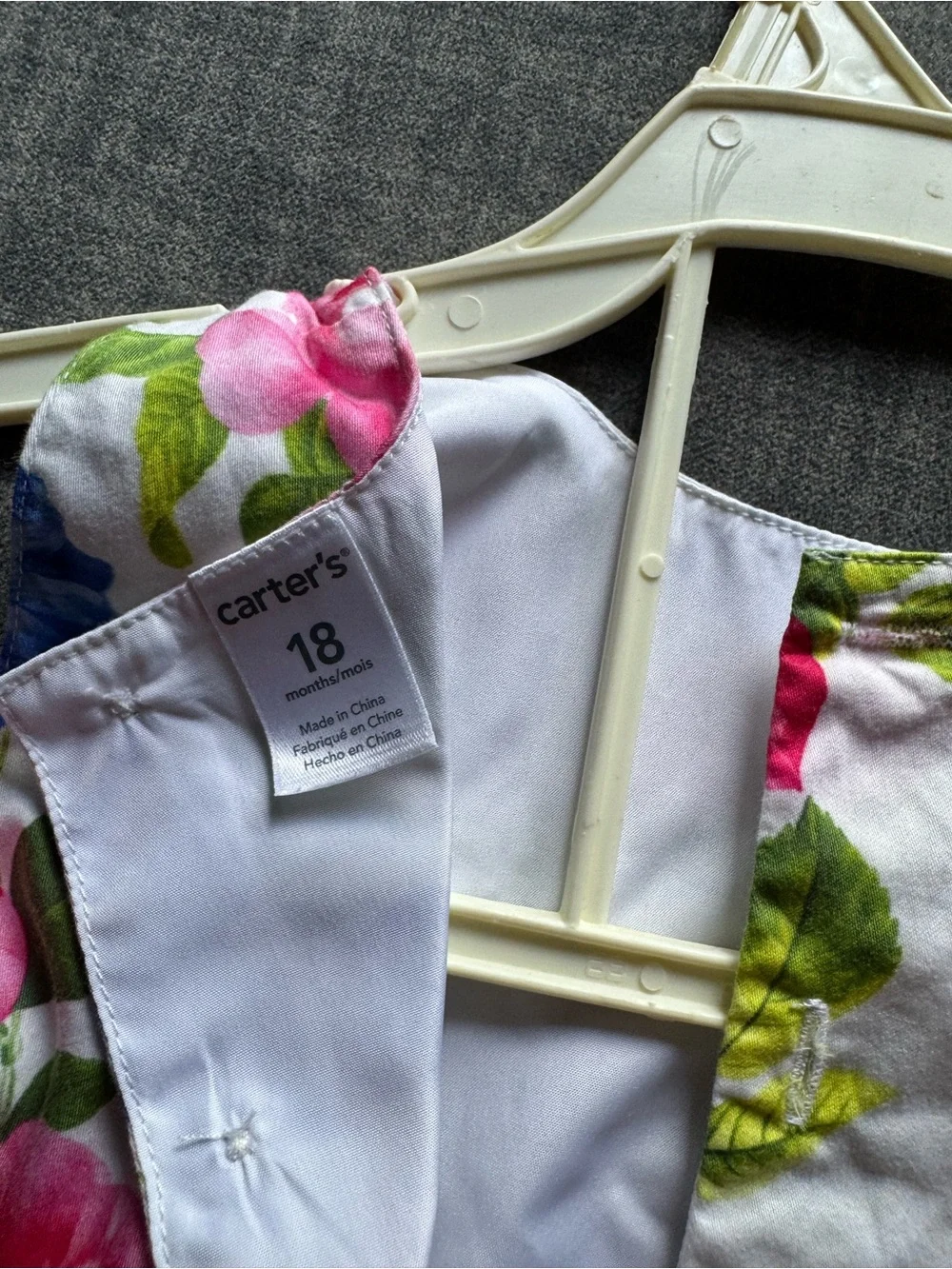 Carter's White Floral Sundress with Pink Ribbon and Blue Accents